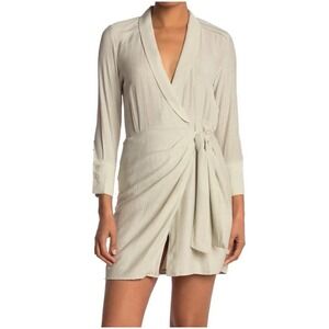 NWT Brochu Walker Maddie Womens‎ XS Tie Front Wrap Shirt Dress Beige Crepe